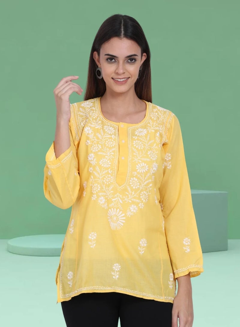 Alaya Women Hand Embroidered Chikankari Cotton Kurti-ALSTV115  - Image 1