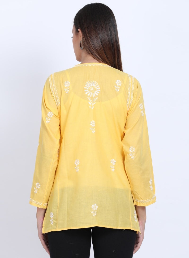 Alaya Women Hand Embroidered Chikankari Cotton Kurti-ALSTV115  - Image 2