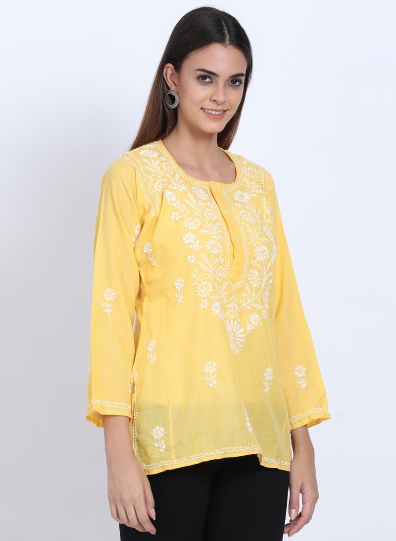 Alaya Women Hand Embroidered Chikankari Cotton Kurti-ALSTV115  - Image 3