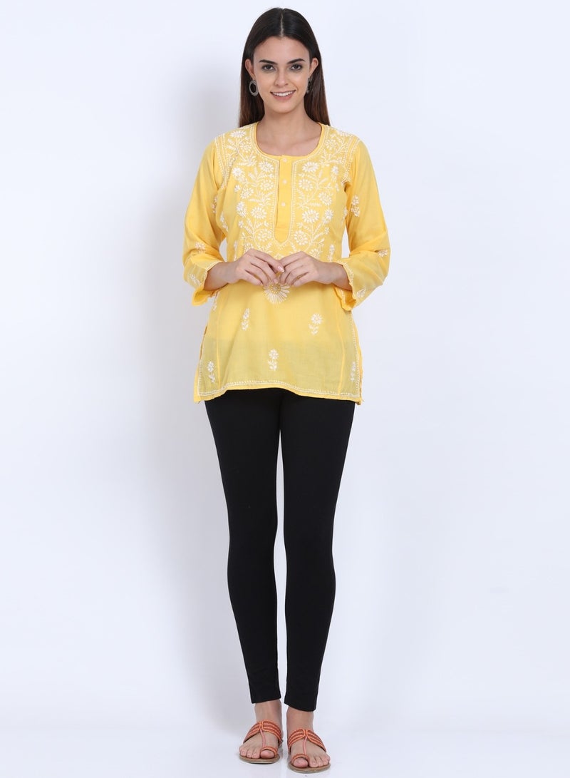 Alaya Women Hand Embroidered Chikankari Cotton Kurti-ALSTV115  - Image 4