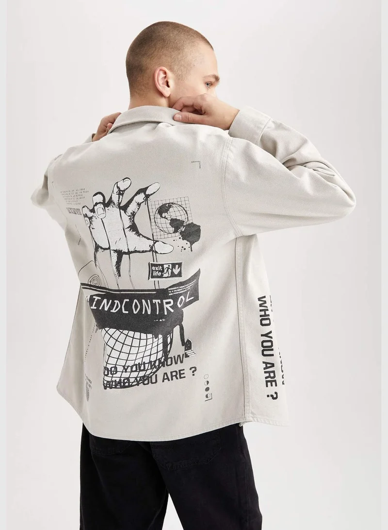 DeFacto Relax Fit Long Sleeve Back Print Shirt