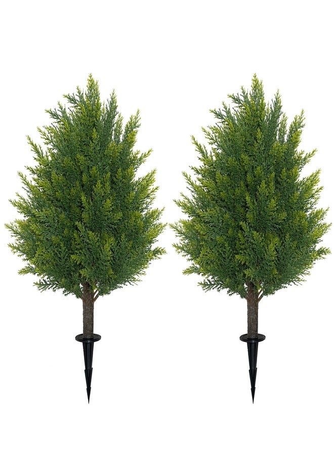 JoyPower 21'' Artificial Cedar Topiary Ball Trees with Ground Spike, 2 Pack Artificial Shrubs, UV Resistant Fake Plant Brush for Indoor Outdoor Front Porch Garden - Image 1