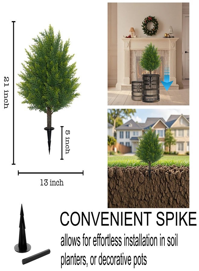 JoyPower 21'' Artificial Cedar Topiary Ball Trees with Ground Spike, 2 Pack Artificial Shrubs, UV Resistant Fake Plant Brush for Indoor Outdoor Front Porch Garden - Image 5