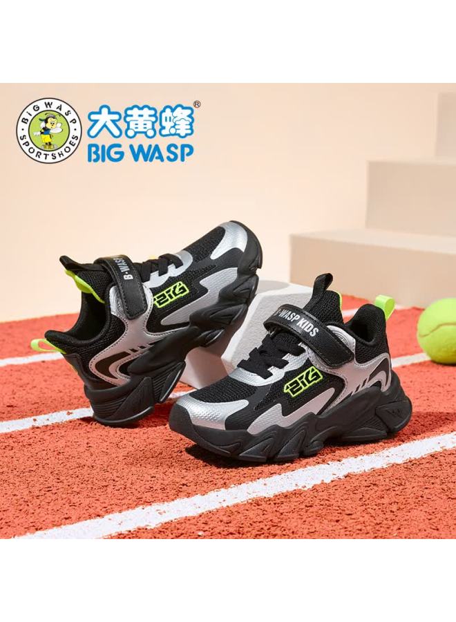 Bumblebee Kids Boys Sports Shoes Spring Mesh Children's Running Shoes D112431802k Black Silver Size 36