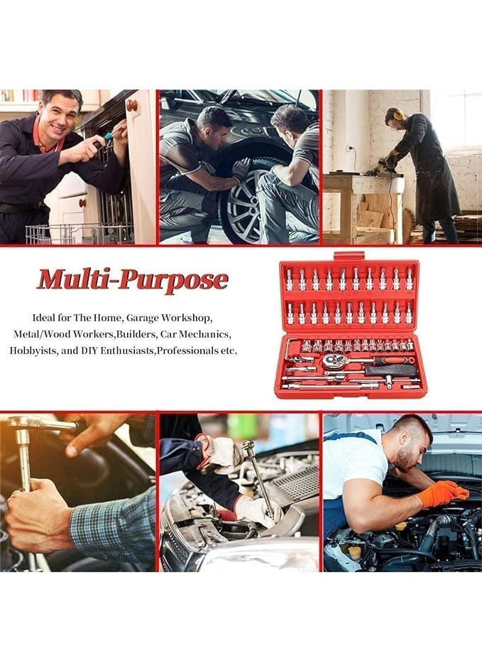Fovrtye Fovrtye 46 In 1 Pcs Tool Kit Screwdriver and Socket Set Hand Tool Kit Wrench Set MultiPurpose Combination Tool Case Precision Socket Set Tool Kit Set For All Bike Car Tool Kit Set  - Image 4