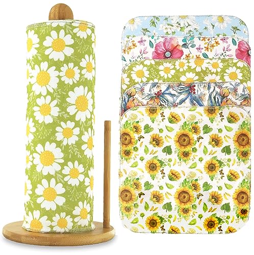 ROGITU 25 Pack Reusable Paper Towels Paperless Towels Roll Washable Cotton Cloth for Kitchen Towels Zero Waste Products Alternative Paper Towels Alternative FlowerA - Image 1