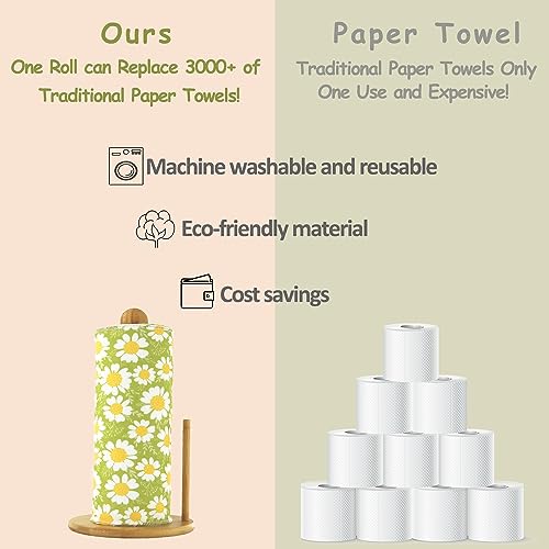 ROGITU 25 Pack Reusable Paper Towels Paperless Towels Roll Washable Cotton Cloth for Kitchen Towels Zero Waste Products Alternative Paper Towels Alternative FlowerA - Image 3