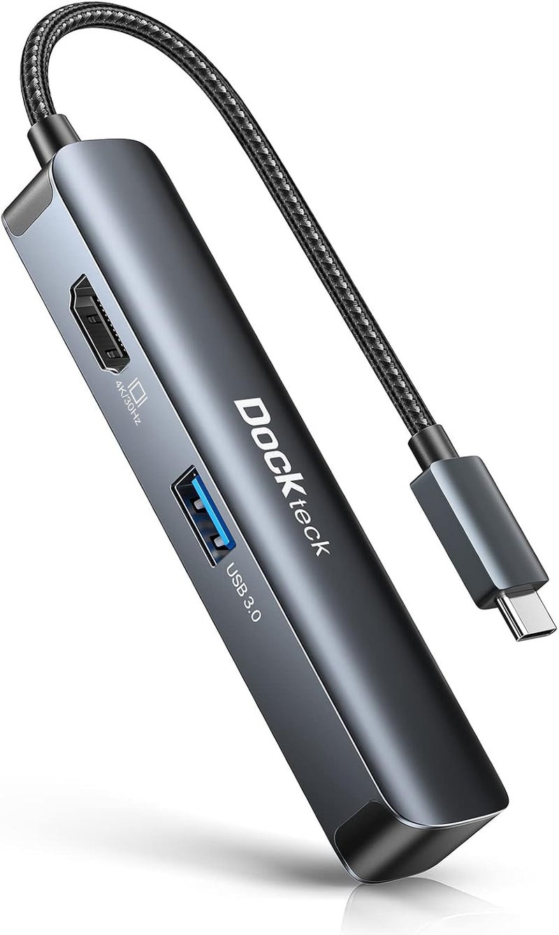 Dockteck USB C Hub 4K HDMI Adapter, Dockteck 5 in 1 Multiport Type C HUB Thunderbolt 3 Dongle Adapter with HDMI, 2 USB 3.0 Ports, SD TF Card Readers for MackBook Pro/Air iPad Pro/iPad Air, Surface Go, XPS - Image 1