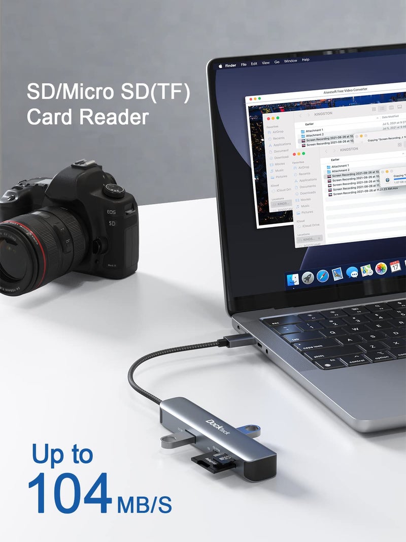 Dockteck USB C Hub 4K HDMI Adapter, Dockteck 5 in 1 Multiport Type C HUB Thunderbolt 3 Dongle Adapter with HDMI, 2 USB 3.0 Ports, SD TF Card Readers for MackBook Pro/Air iPad Pro/iPad Air, Surface Go, XPS - Image 4