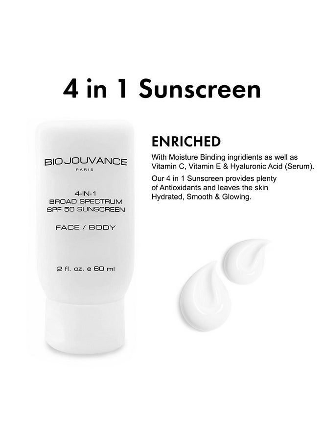 BIO JOUVANCE PARIS - 4 In 1 Sunscreen 2Oz(60Ml) | Spf50 Sunblock + Moisturizer + Anti-Aging + Antioxidant | Face&Body Sensitive Skin | Made In France 