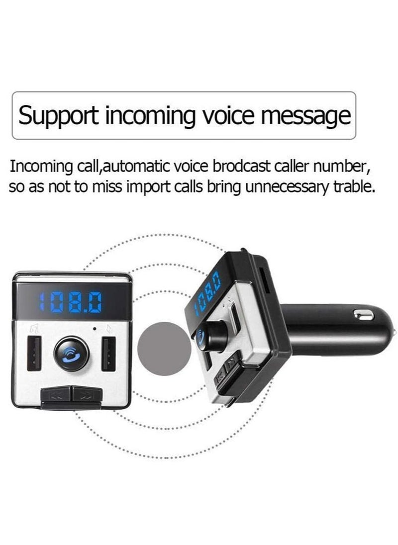 Bluetooth Car FM Transmitter with Fast Dual USB charger Hands free calling, Black, DZ- 595KWD