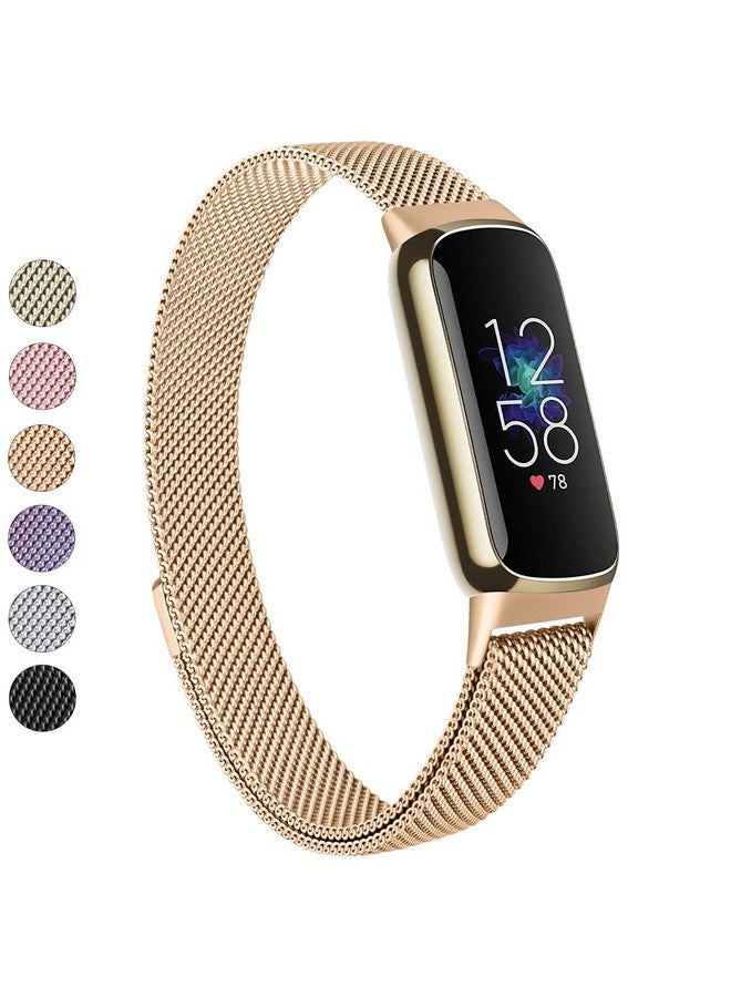 Vanjua Metal Band Compatible With Fitbit Luxe Bands, Stainless Steel Mesh Loop Adjustable Wristband Replacement Strap For Fitbit Luxe/Luxe Special Edition Fitness Tracker Women Men (Rose Gold)  - Image 1