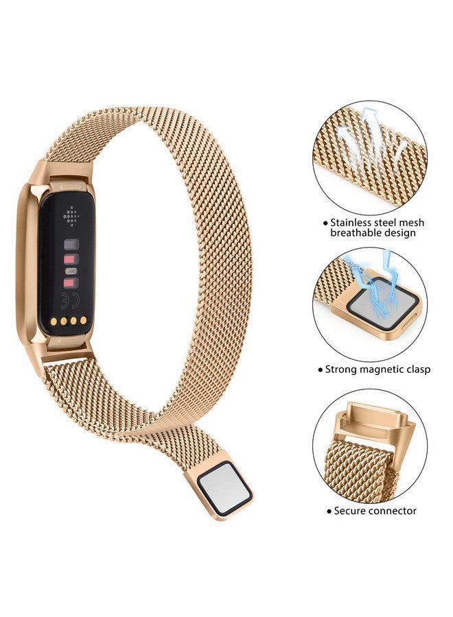 Vanjua Metal Band Compatible With Fitbit Luxe Bands, Stainless Steel Mesh Loop Adjustable Wristband Replacement Strap For Fitbit Luxe/Luxe Special Edition Fitness Tracker Women Men (Rose Gold)  - Image 2