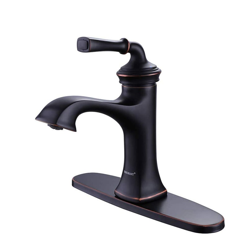 Bathroom Faucet Oil Rubbed Bronze Sink Vanity Faucets Single Handle Brass 8 Inch Lavatory Basin Mixer Taps for Restroom Fit 1 or 3 Hole with Deck Plate RBROHANT RBF65007ORBP