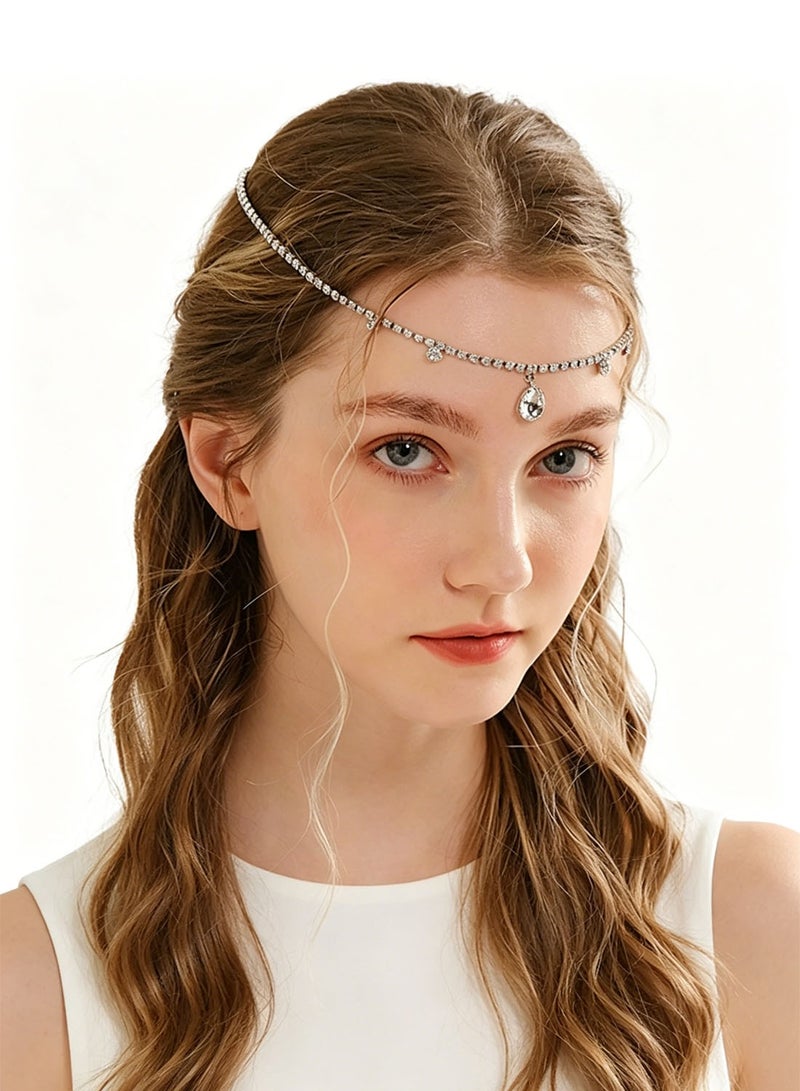 سلسلة رأس فضية أنيقة بأسلوب بوهو، إكسسوارات مجوهرات شعر زفاف عتيقة للعروس للنساء والفتيات لارتداء الحفلات - Image 1