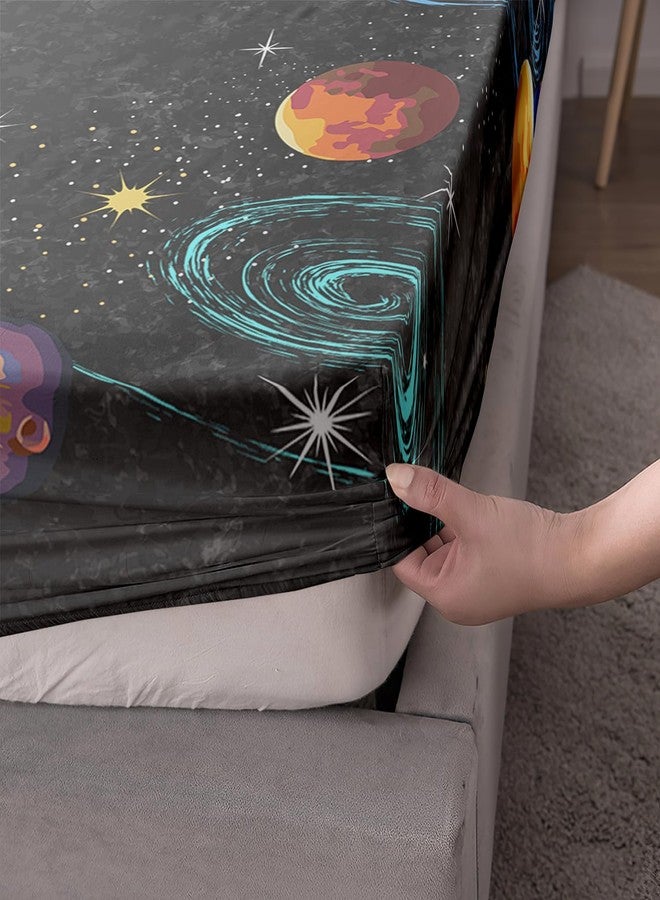 AILONEN Outer Space Twin XL Size Fitted Sheet 3 Pieces Set, Galaxy Starry Sheet for Kids Boys - Eight Planet Theme Soft Breathable Bed Sheet, 1 Fitted Sheet and 2 Pillowcases - Image 4