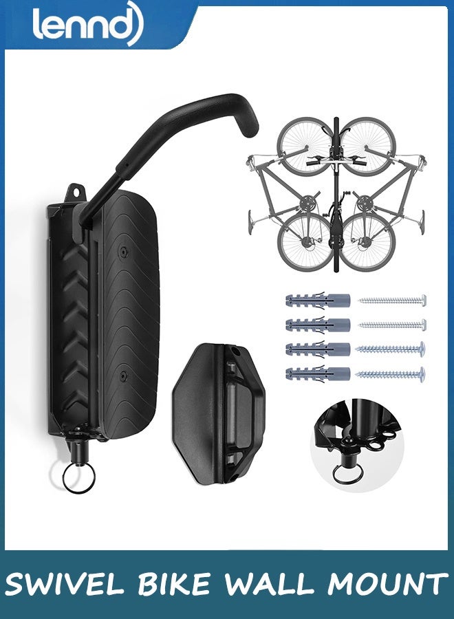 LENND Wall Mounted Swivel Bike Rack for Indoor Storage - Heavy Duty 150° Swivel, No Drilling Required, Space Saving Design, Fits MTB/Road/E-Bike and Hybrid, Non-Slip Stops - Image 1