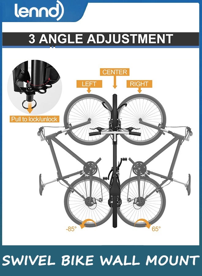 LENND Wall Mounted Swivel Bike Rack for Indoor Storage - Heavy Duty 150° Swivel, No Drilling Required, Space Saving Design, Fits MTB/Road/E-Bike and Hybrid, Non-Slip Stops - Image 5