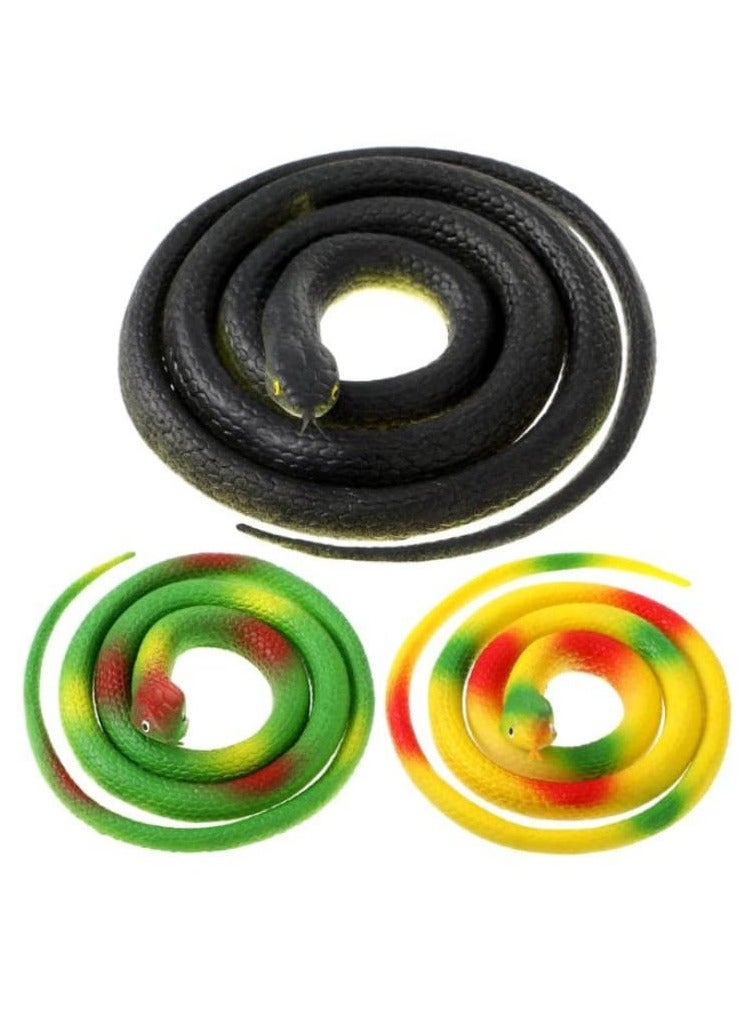 3 قطع ثعابين مطاطية كبيرة ألعاب ثعبان وهمية واقعية لدعائم الحديقة لإبعاد الطيور والمقالب وديكور الهالوين (نمط حيوي)