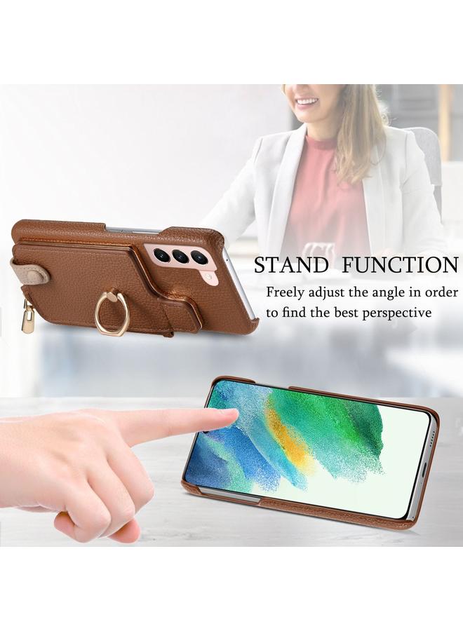 S-TOP Case For Samsung Galaxy S21 5G Litchi Leather Oil Edge Ring Zipper Wallet Back Phone Case - Image 5