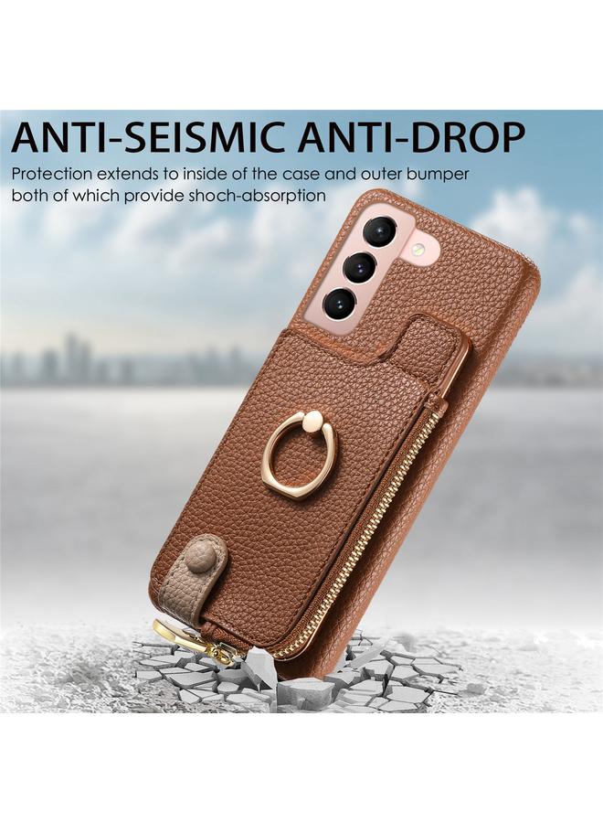 S-TOP Case For Samsung Galaxy S21 5G Litchi Leather Oil Edge Ring Zipper Wallet Back Phone Case - Image 2