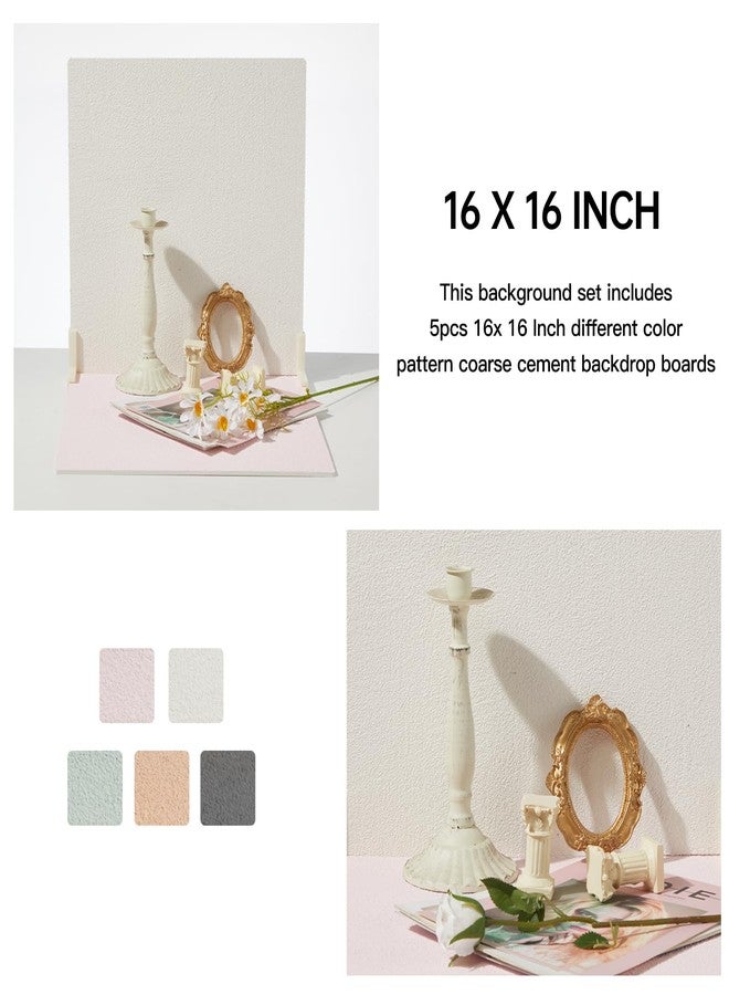 EOAJAFOU 5PCS Photography Backdrop Boards with 4 Brackets, 16x16 Inch Coarse Sand Backdrop Board for Food Jewelry, Cosmetics and Ornaments Shooting - Image 2