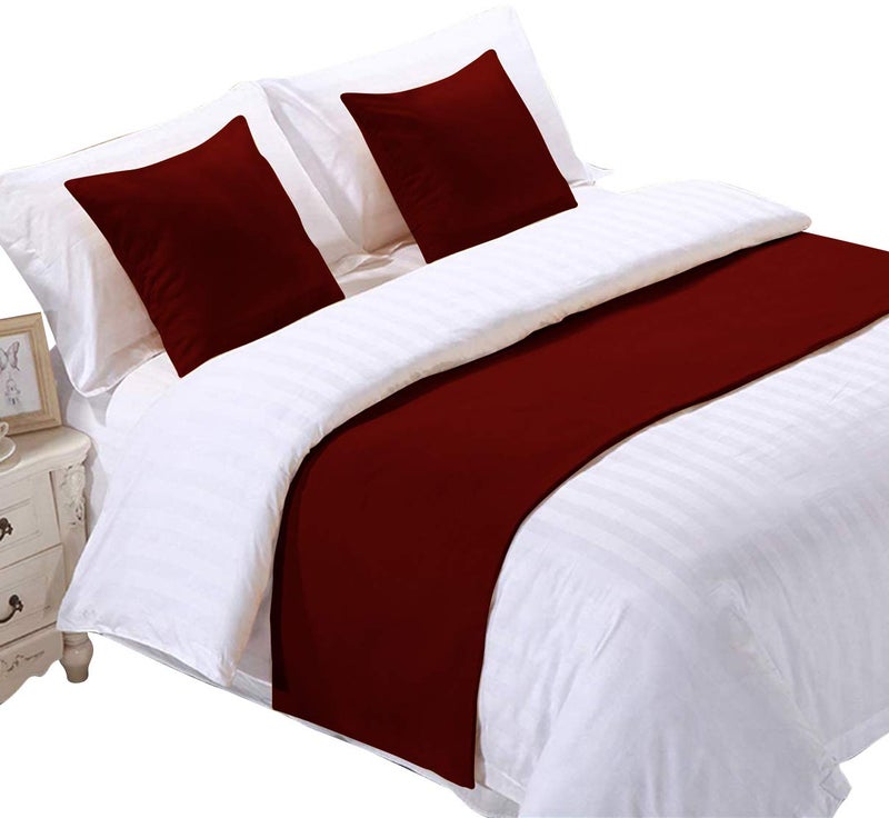 Elegant Decor 800 Thread Count Bed Runner with 2 Piece Cushion Covers - 100% Egyptian Cotton - Luxurious Premium Hotel Quality Bed Scarf Runner for Bedroom Hotelroom - King (Burgundy) - Image 2