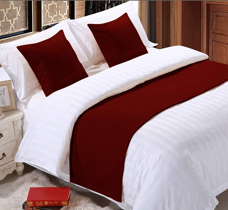 Elegant Decor 800 Thread Count Bed Runner with 2 Piece Cushion Covers - 100% Egyptian Cotton - Luxurious Premium Hotel Quality Bed Scarf Runner for Bedroom Hotelroom - King (Burgundy) - Image 4