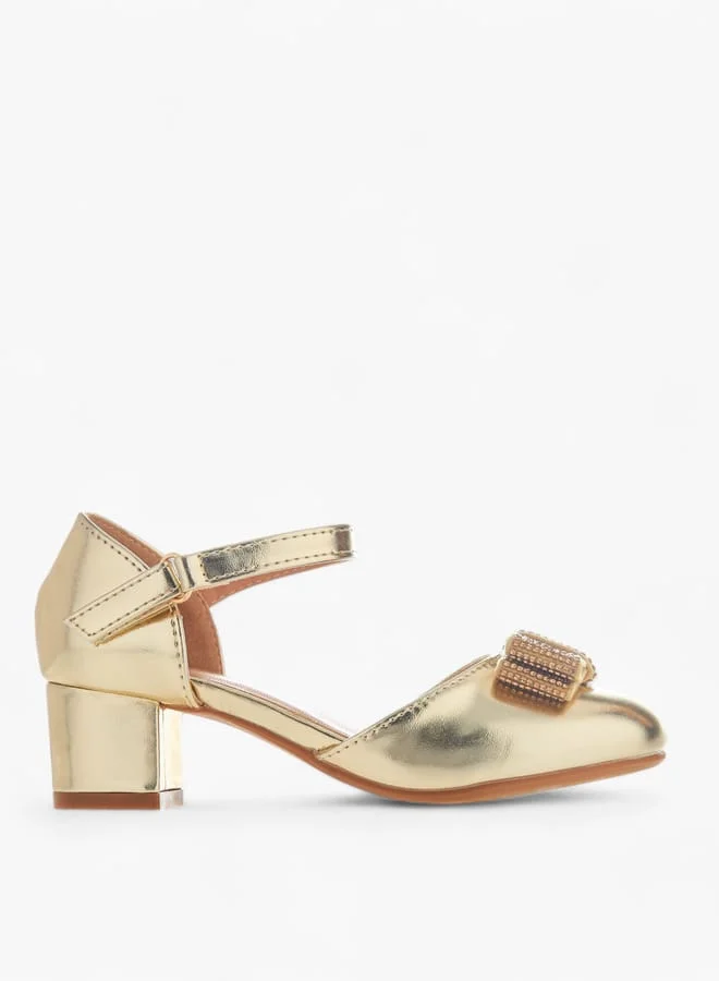 Girls Block Heel Ballerina With Hook And Loop Closure