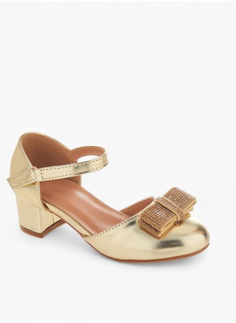 Girls Block Heel Ballerina With Hook And Loop Closure