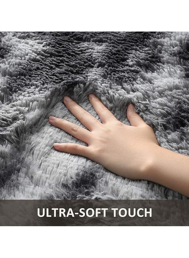 MLADEN Area Bedroom Carpet 3x5 Feet Tie Dyed Dark Gray Fluffy Plush Carpet Modern Plush Indoor Area Carpet Living Room Carpet Children's Room Bedroom And Nursery Anti-Skid Carpet - Image 5
