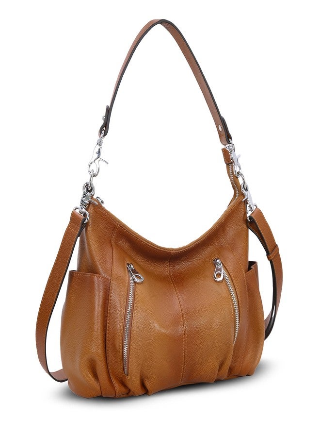 HESHE Genuine Leather Purses for Women Shoulder Hobo Bag Crossbody Satchel Handbags Designer Ladies Totes Purse, Sorrel, （L）11.81"x（H) 9.45" x(W) 3.93” in - Image 1