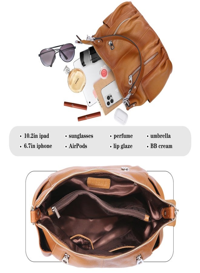 HESHE Genuine Leather Purses for Women Shoulder Hobo Bag Crossbody Satchel Handbags Designer Ladies Totes Purse, Sorrel, （L）11.81"x（H) 9.45" x(W) 3.93” in - Image 5