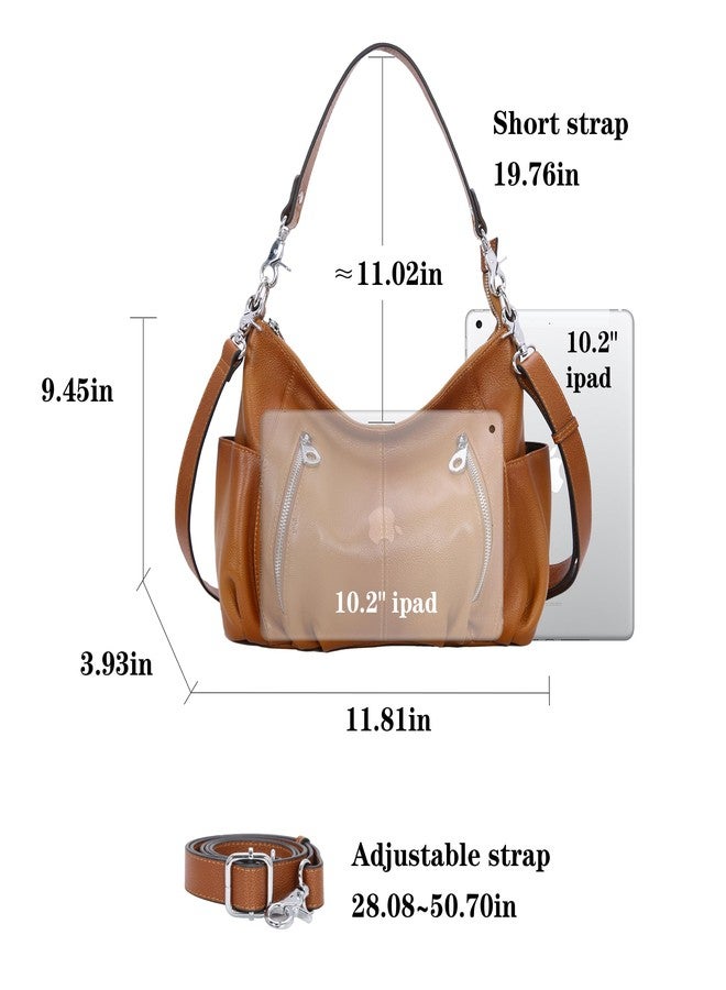 HESHE Genuine Leather Purses for Women Shoulder Hobo Bag Crossbody Satchel Handbags Designer Ladies Totes Purse, Sorrel, （L）11.81"x（H) 9.45" x(W) 3.93” in - Image 3