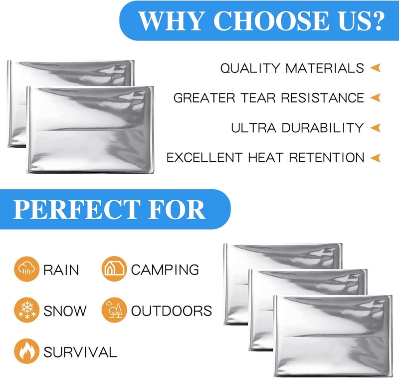 Macarrie بطانيات حرارية طارئة من ماكاري 75 حزمة - بطانية فضية للبقاء على قيد الحياة - مجموعة بطانيات الفضاء للتخييم في الهواء الطلق والمشي والتشرد والإسعافات الأولية - Image 3