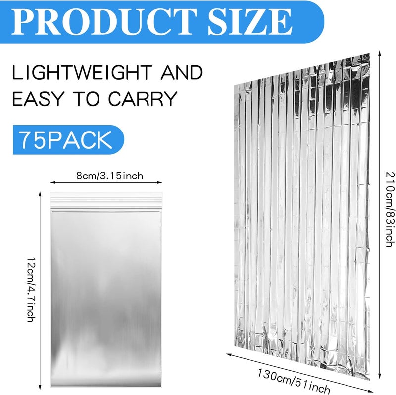 Macarrie بطانيات حرارية طارئة من ماكاري 75 حزمة - بطانية فضية للبقاء على قيد الحياة - مجموعة بطانيات الفضاء للتخييم في الهواء الطلق والمشي والتشرد والإسعافات الأولية - Image 2