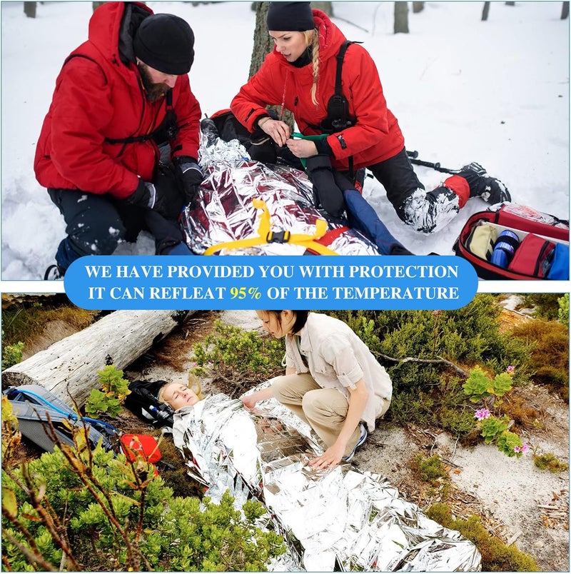 Macarrie بطانيات حرارية طارئة من ماكاري 75 حزمة - بطانية فضية للبقاء على قيد الحياة - مجموعة بطانيات الفضاء للتخييم في الهواء الطلق والمشي والتشرد والإسعافات الأولية - Image 5
