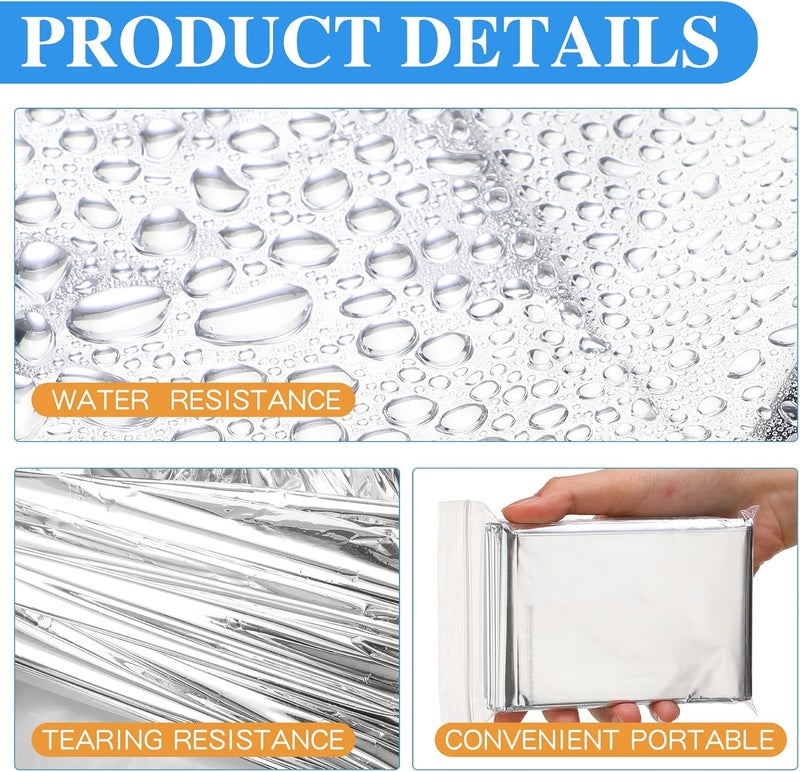 Macarrie بطانيات حرارية طارئة من ماكاري 75 حزمة - بطانية فضية للبقاء على قيد الحياة - مجموعة بطانيات الفضاء للتخييم في الهواء الطلق والمشي والتشرد والإسعافات الأولية - Image 4