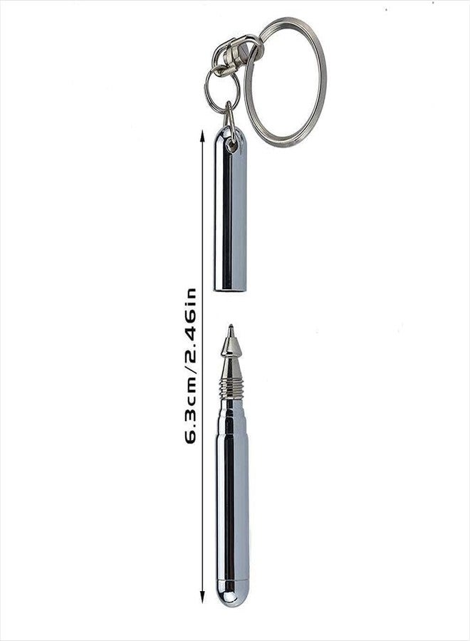 WaigN 2Pcs Silver Retractable Mini Pen Made of Stainless Steel Metal Tool Pen Retractable Pocket Keychain Dad Gadgets, Office Staff, Construction Workers, Car Keychains, Ballpoint Pens - Image 2