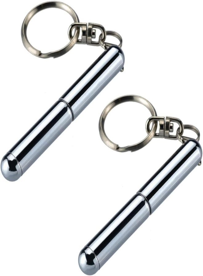WaigN 2Pcs Silver Retractable Mini Pen Made of Stainless Steel Metal Tool Pen Retractable Pocket Keychain Dad Gadgets, Office Staff, Construction Workers, Car Keychains, Ballpoint Pens - Image 1