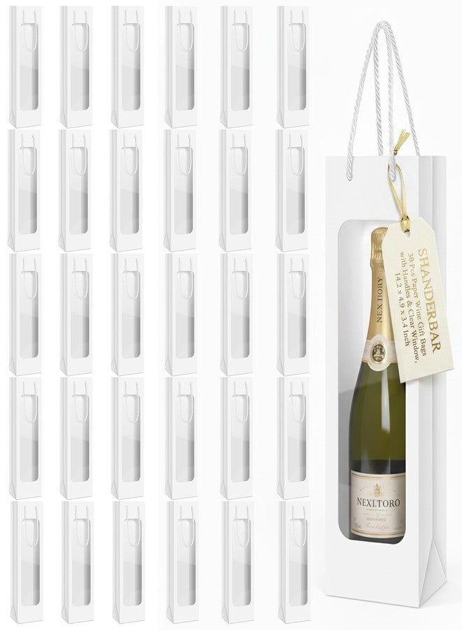 SHANDERBAR 30 Pcs Wine Bottle Gift Bags with Handles,14.2 x 4.9 x 3.4 Inch Clear Window Wine Bag, Reusable Holiday Flower Champagne and Liquor Tote Bags Bulk for Christmas Thanksgiving Birthday Wedding (White) - Image 1