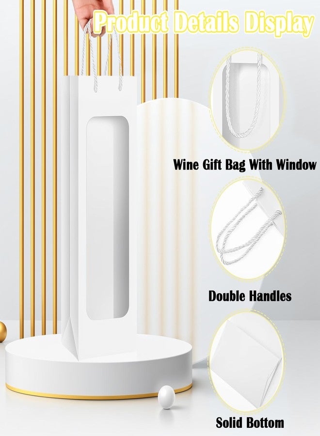 SHANDERBAR 30 Pcs Wine Bottle Gift Bags with Handles,14.2 x 4.9 x 3.4 Inch Clear Window Wine Bag, Reusable Holiday Flower Champagne and Liquor Tote Bags Bulk for Christmas Thanksgiving Birthday Wedding (White) - Image 4