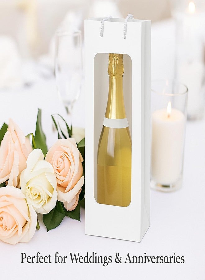 SHANDERBAR 30 Pcs Wine Bottle Gift Bags with Handles,14.2 x 4.9 x 3.4 Inch Clear Window Wine Bag, Reusable Holiday Flower Champagne and Liquor Tote Bags Bulk for Christmas Thanksgiving Birthday Wedding (White) - Image 2