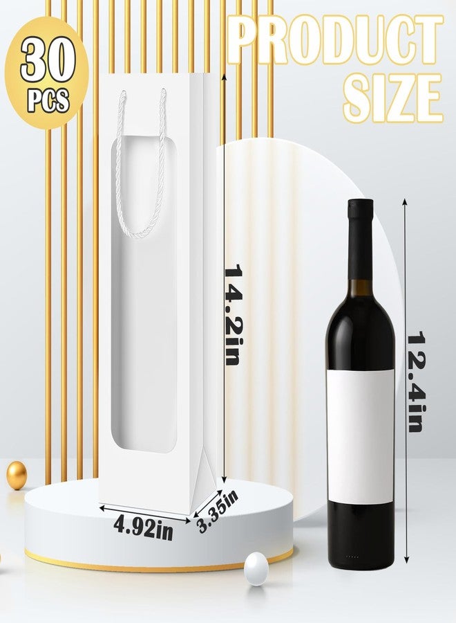 SHANDERBAR 30 Pcs Wine Bottle Gift Bags with Handles,14.2 x 4.9 x 3.4 Inch Clear Window Wine Bag, Reusable Holiday Flower Champagne and Liquor Tote Bags Bulk for Christmas Thanksgiving Birthday Wedding (White) - Image 3
