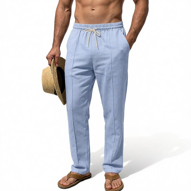 Men's Linen Drawstring Elastic Waist Straight Leg Casual Pants - Image 5