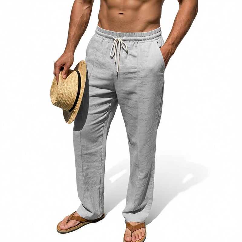 Men's Linen Drawstring Elastic Waist Straight Leg Casual Pants - Image 3