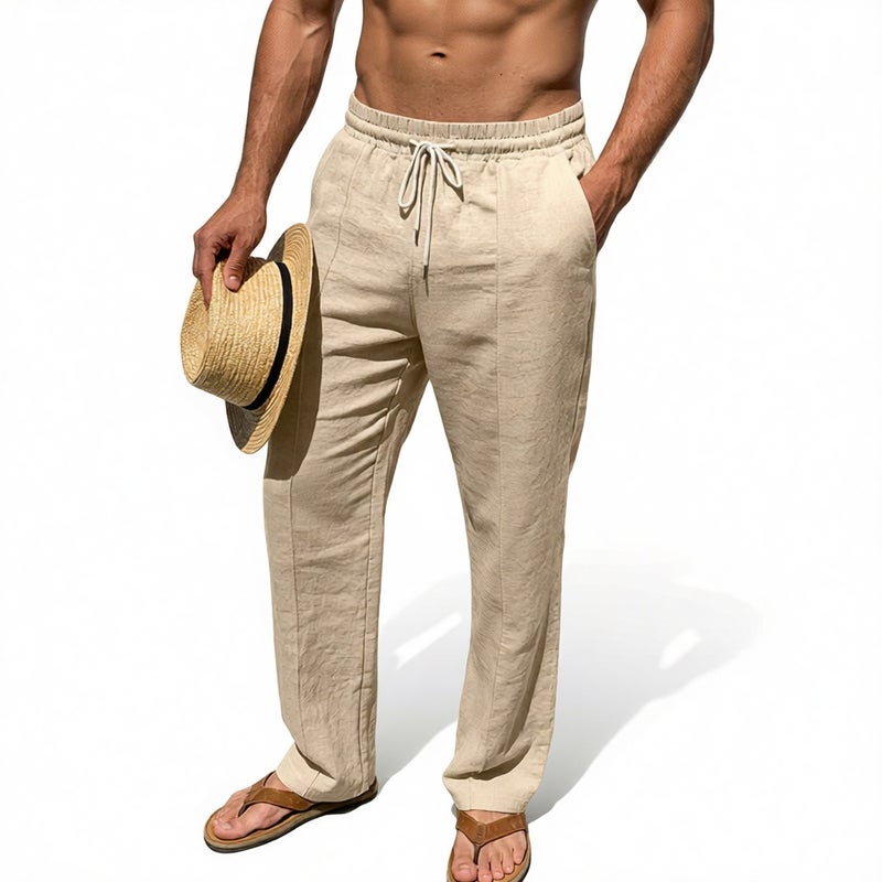 Men's Linen Drawstring Elastic Waist Straight Leg Casual Pants - Image 4