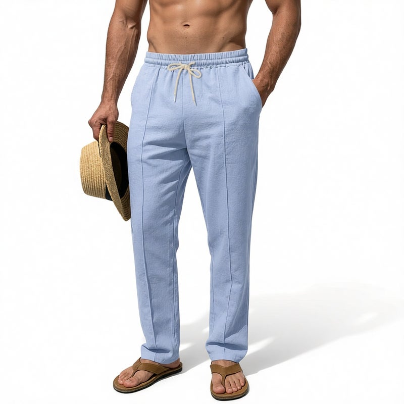Men's Linen Drawstring Elastic Waist Straight Leg Casual Pants - Image 1