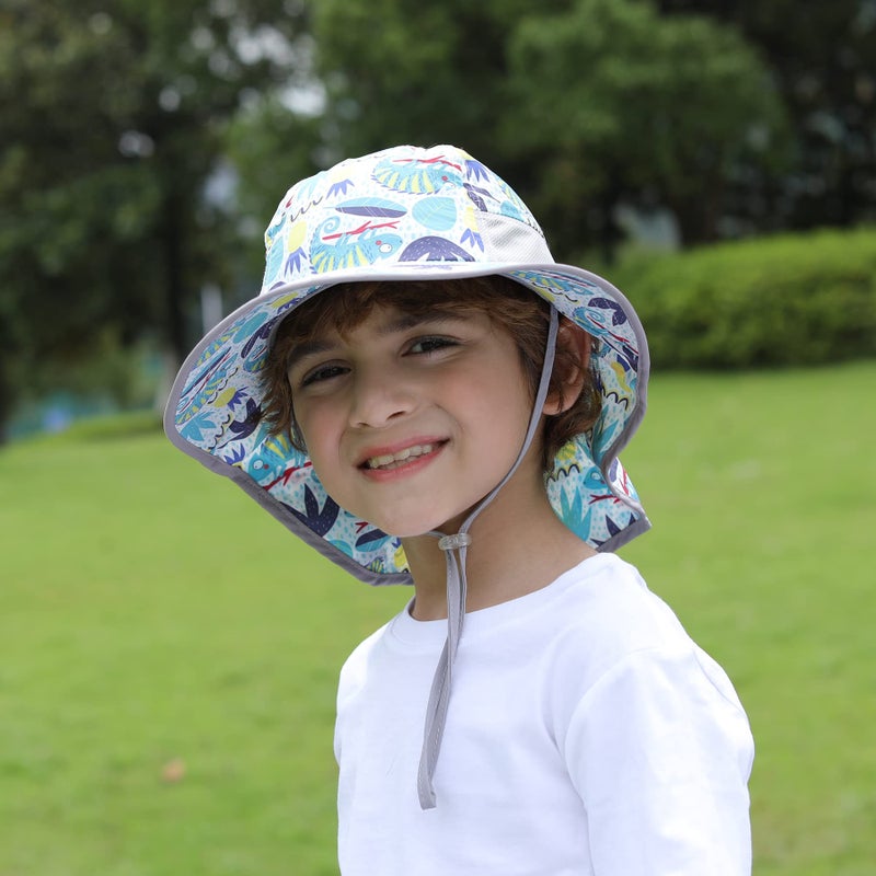 icolor Kids Sun Hat UPF50+ Sun Protection Bucket Hat Toddler Summer Beach Play Hats with Neck Flap for Girl Boy Ages 3~10 (Chameleon) - Image 2