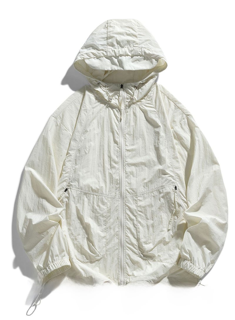 Generic Summer UV Protection Ice Silk Sunproof Skin Jackets for Men Creamy-white